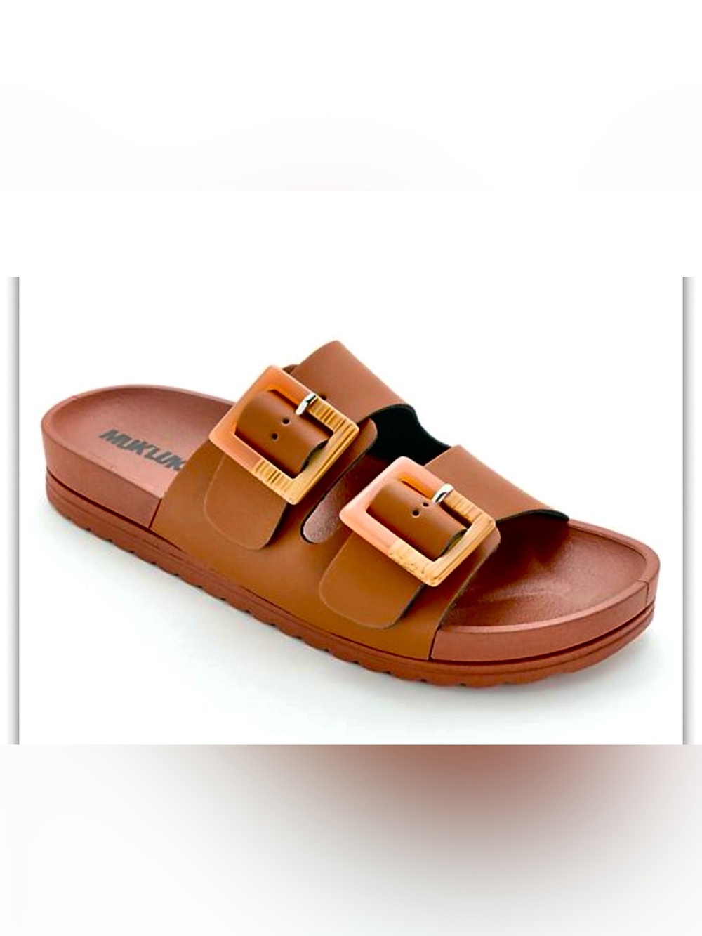 Muk Luk Isabelle Double Buckle Slide Sandal in Cognac Brown Size 7